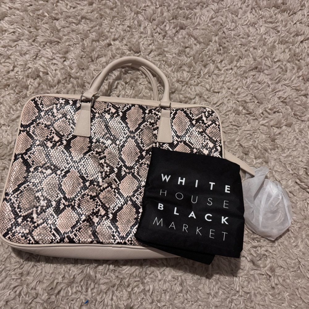 White House Black Market Biscotti Python Print Computer Bag Satchel Purse NWT